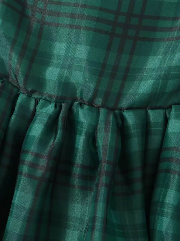 A-Line High Waisted Plaid Pleated Square-Neck Mini Dresses