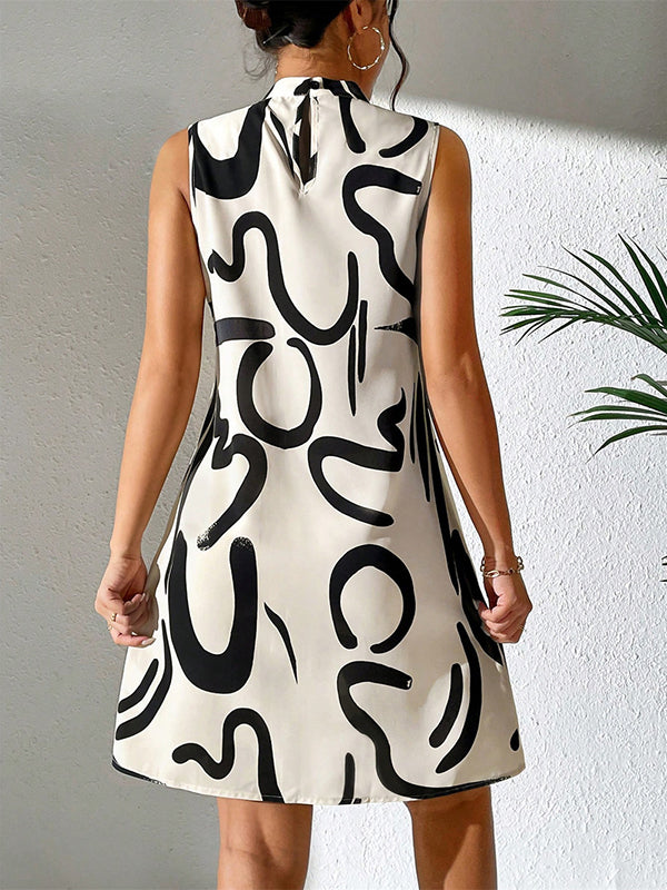 A-line Sleeveless Contrast Color Printed Mini Dresses