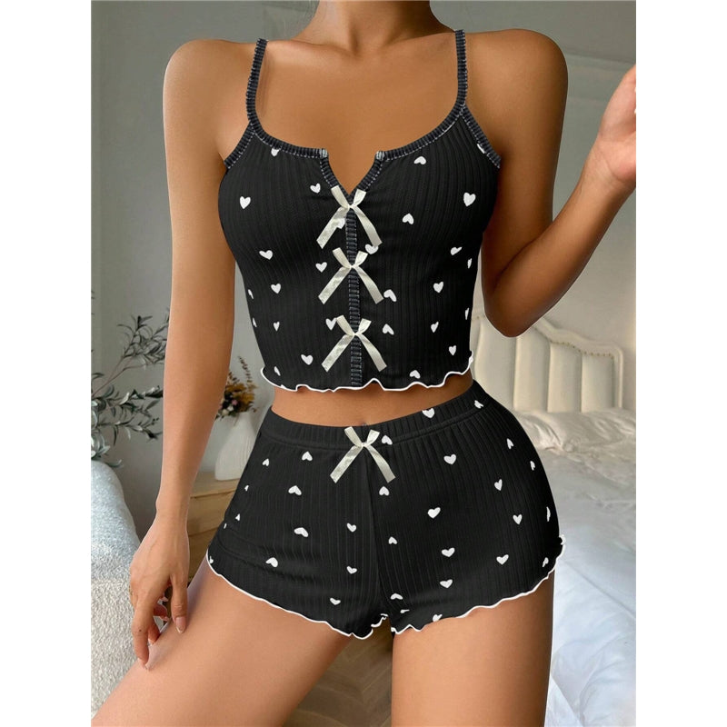 Women Fashion Heart Print Pajamas Two-Piece Set