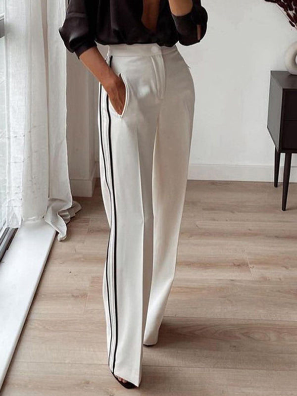 High Waisted Loose Pockets Striped Suit Pants Trousers