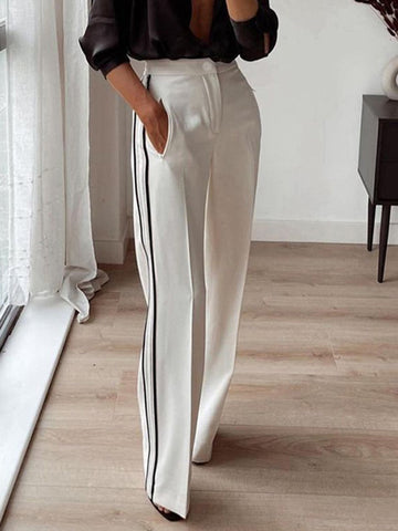 High Waisted Loose Pockets Striped Suit Pants Trousers