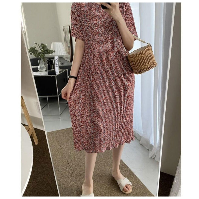 Women Fashion Casual Floral Printed Short Sleeve Loose Dress Pajamas
