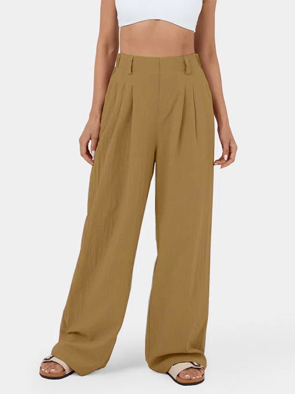 Loose Wide Leg Pleated Solid Color Split-Joint Pants Trousers