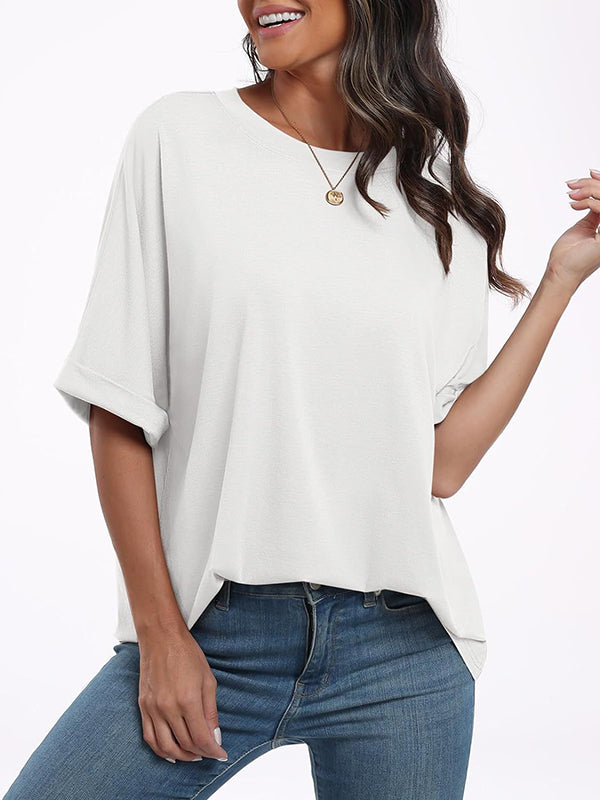 Raglan Sleeve Solid Color Split-Joint Round-Neck T-Shirts