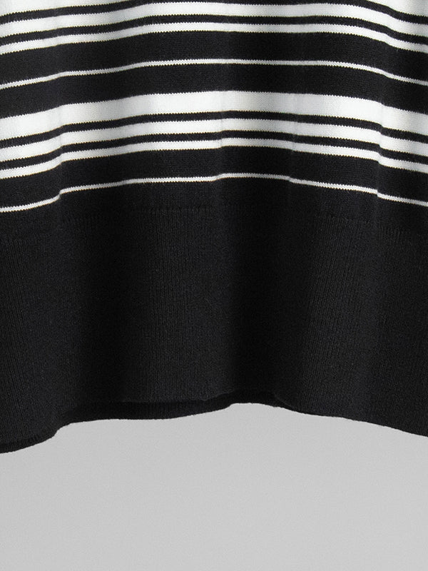 Long Sleeves Split-Joint Striped Lapel Sweater Tops