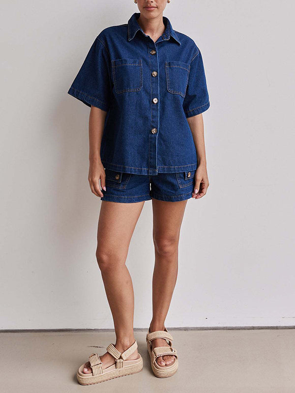 Loose Short Sleeves Split-Joint Lapel Blouses&Shirts Tops