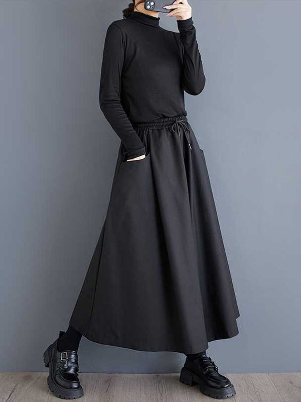 A-Line High Waisted Drawstring Elasticity Pockets Solid Color Culotte Pants