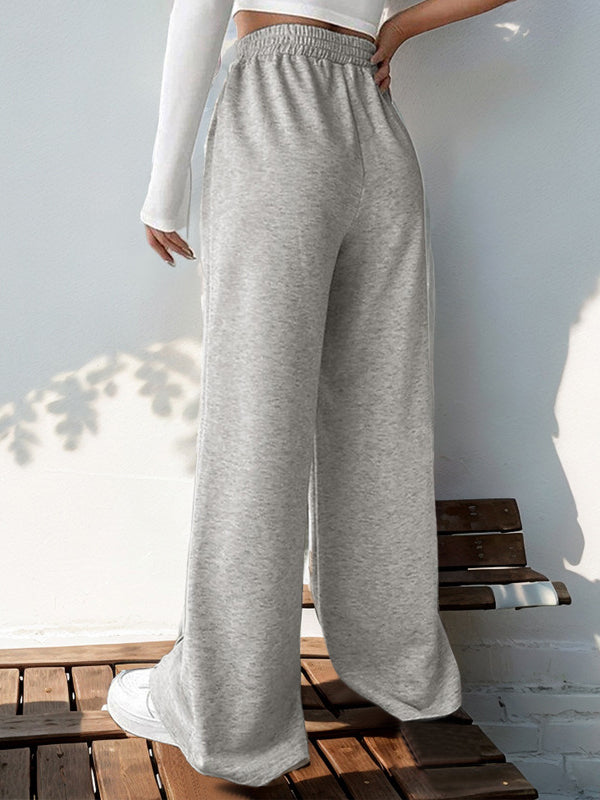 High Waisted Loose Elasticity Solid Color Pants Trousers