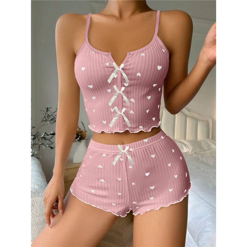 Women Fashion Heart Print Pajamas Two-Piece Set