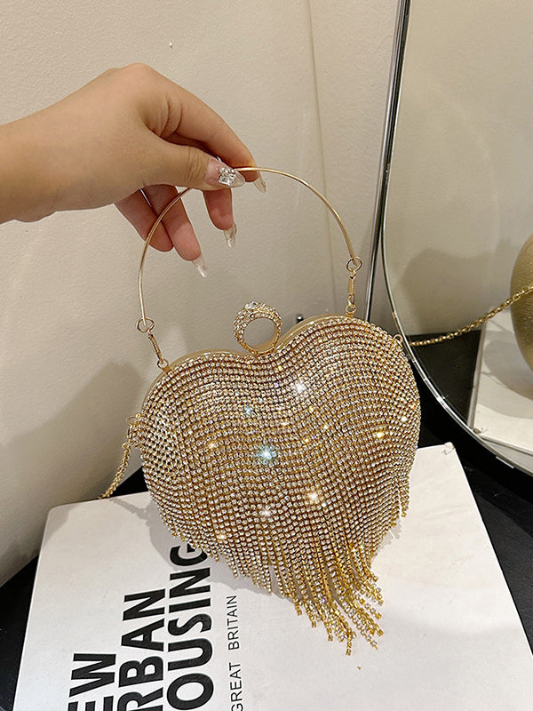 Heart Shape Shiny Tasseled Evening Bags & Clutches