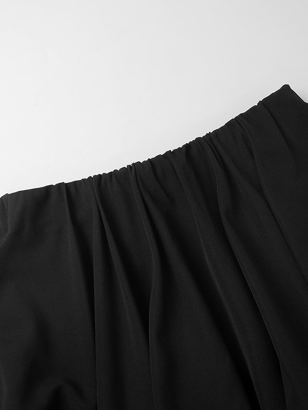 Solid Color Split-Joint Lapel Long Sleeves Blazer Suits + Pleated Mini Skirts Two Pieces Set