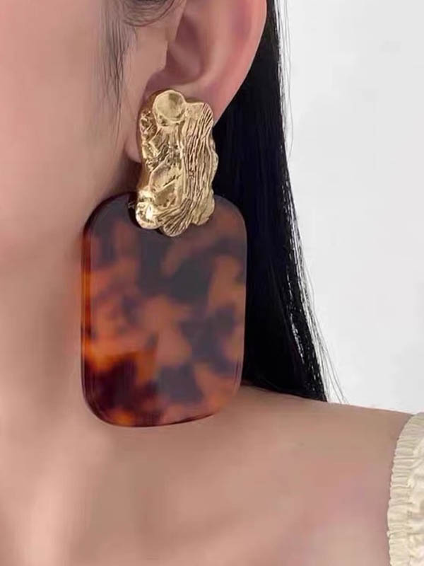Geometric Leopard Pleated Split-Joint Drop Earrings Earrings Accessories