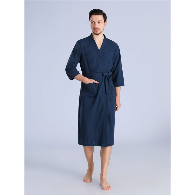 Fashion Casual Solid Color Waffle Thin Long-Sleeve Lace-Up Pajamas