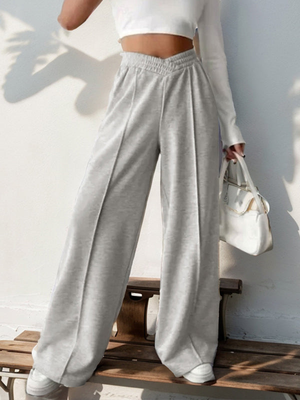 High Waisted Loose Elasticity Solid Color Pants Trousers