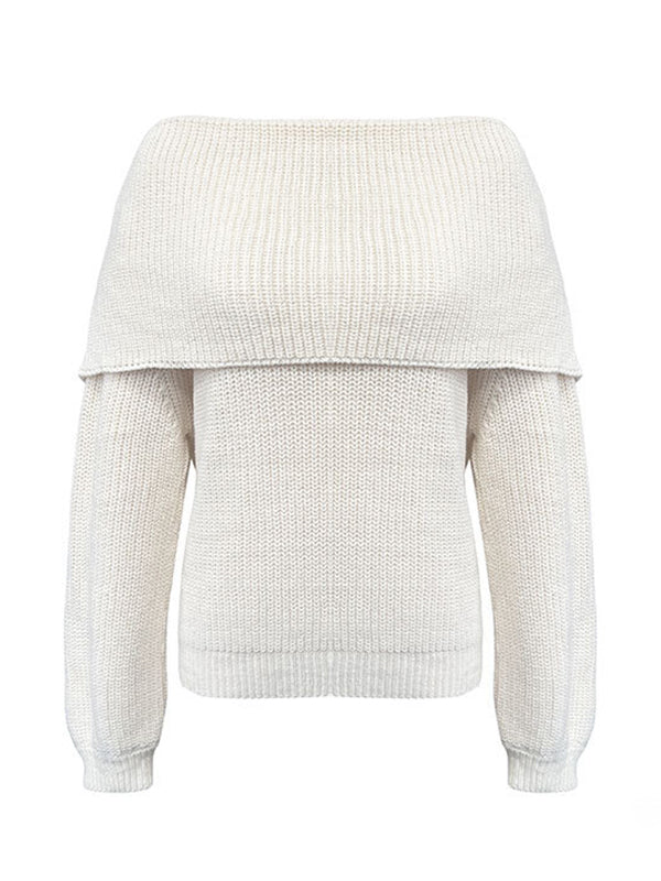 Long Sleeves Loose Solid Color Split-Joint Round-Neck Sweater Tops