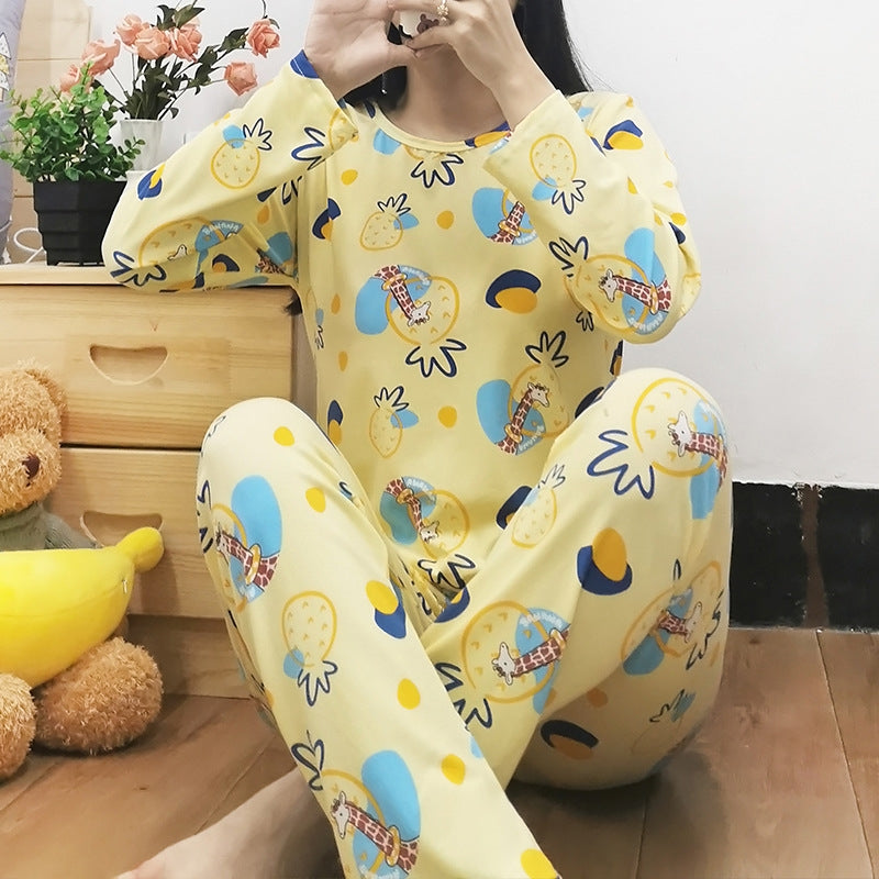 Women Fashion Casual Spring And Autumn Printed Round Neck Long Sleeve T-Shirt Loose Pants Pajamas Set