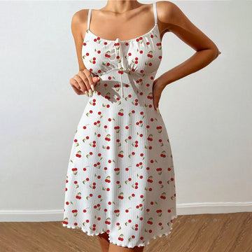 Women Fashion Sexy Love Printed Spaghetti Strap Pajamas