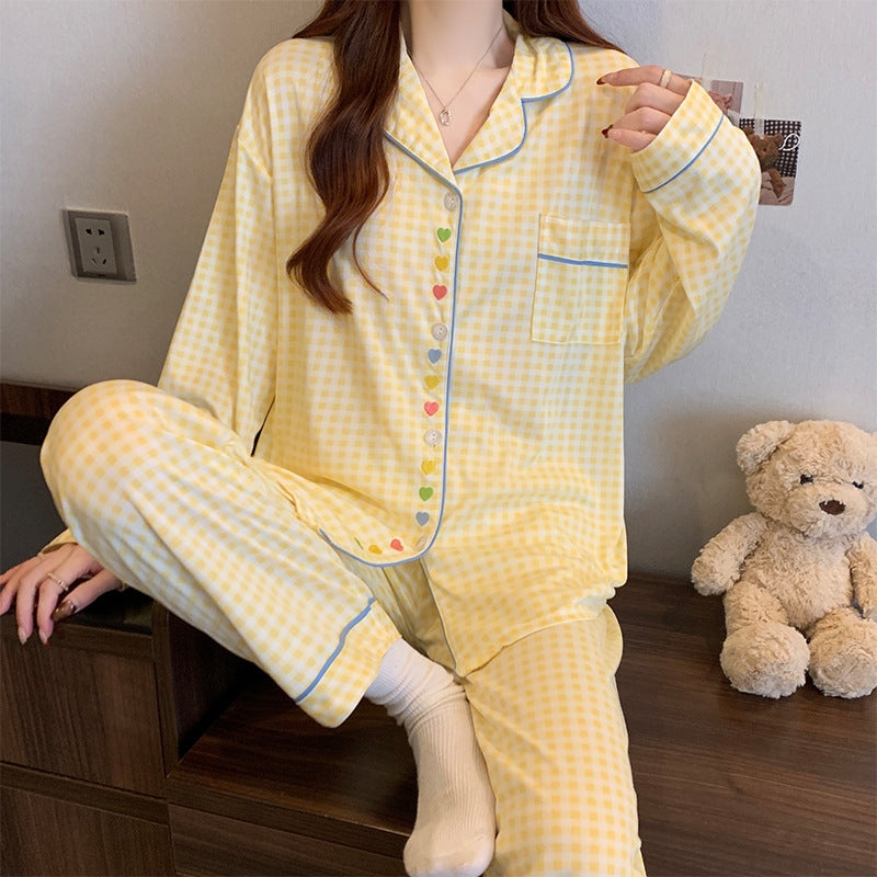 Women Fashion Casual Autumn Printed Lapel Long-Sleeve Blouse Loose Pants Pajamas Two-Piece Set