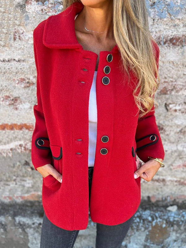 Long Sleeves Loose Buttoned Split-Joint Lapel Outerwear