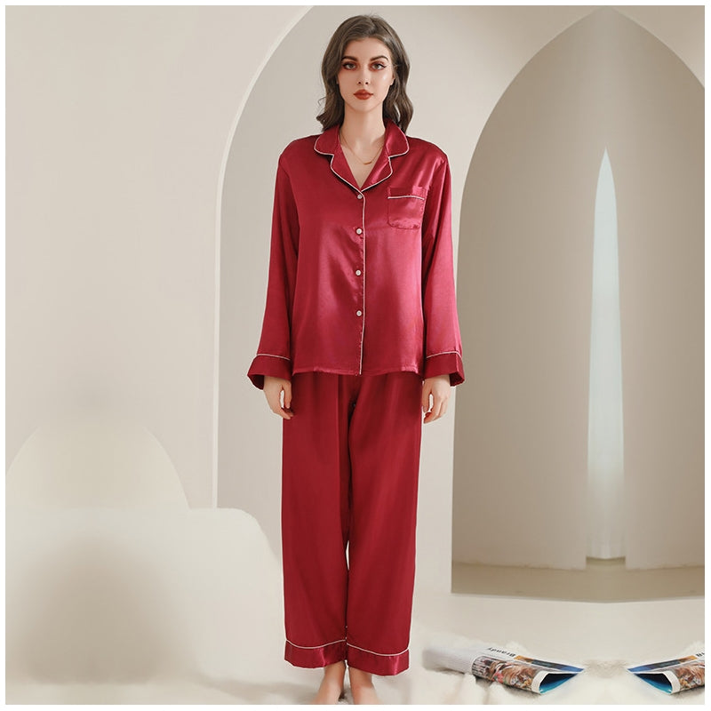 Women Fashion Casual Lapel Long Sleeve Blouse Loose Pants Pajamas Two-Piece Set