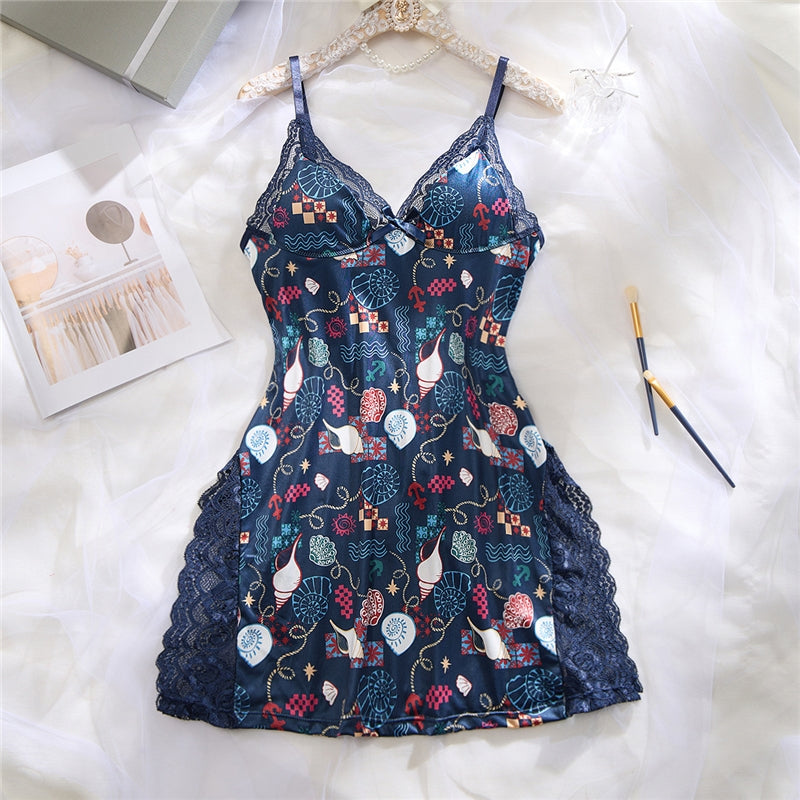 Women Fashion Sexy Lace Splicing Spaghetti Strap Dress Pajamas