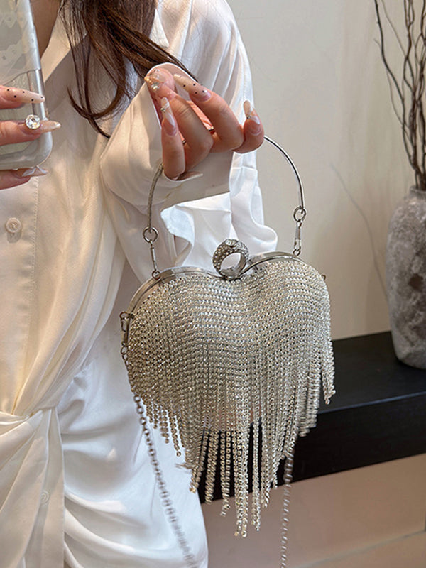 Heart Shape Shiny Tasseled Evening Bags & Clutches