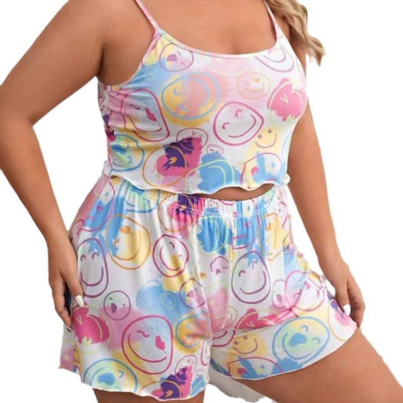Women Plus Size Smiley-Print Pajamas Two-Piece Set