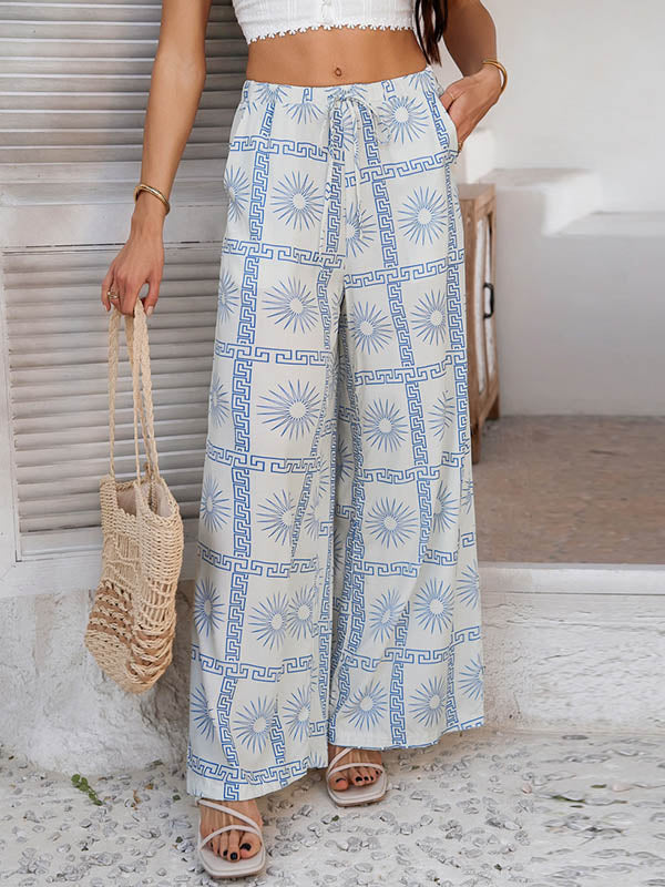 High Waisted Loose Contrast Color Drawstring Pockets Pants Trousers