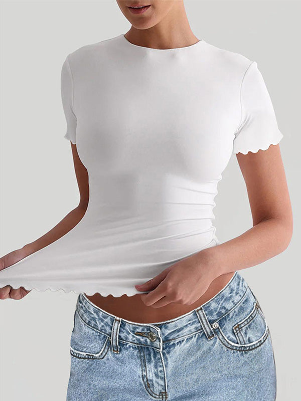 Short Sleeves Skinny Solid Color Round-Neck T-Shirts Tops