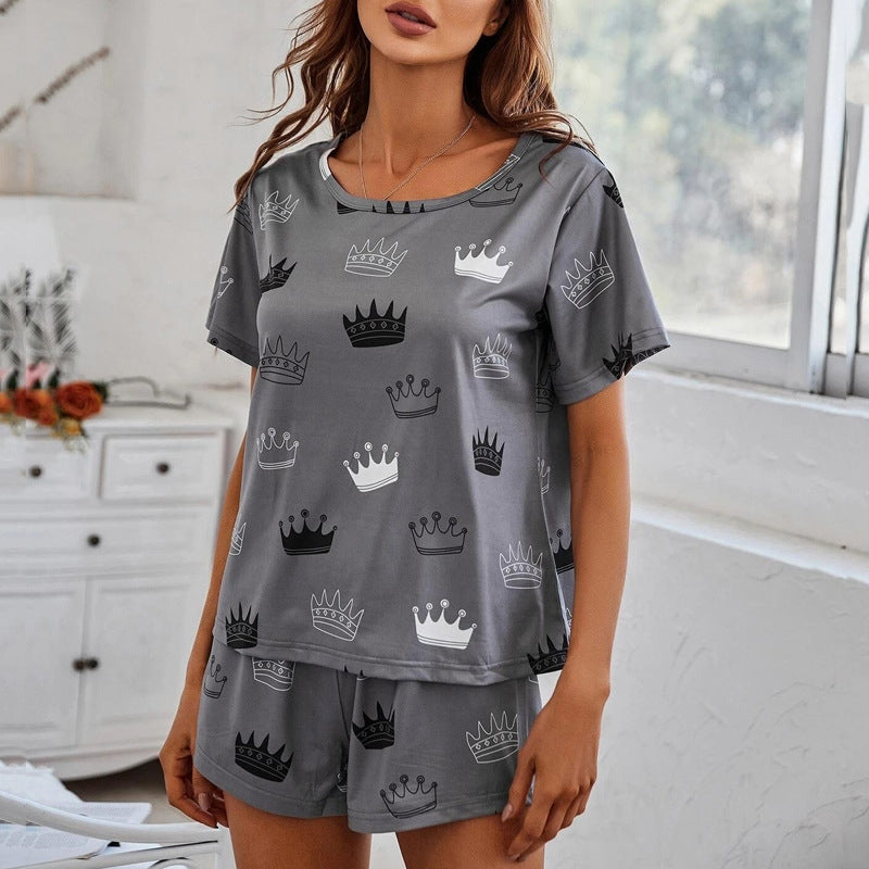 Women Casual Crown Print Pajamas Two-Piece Set