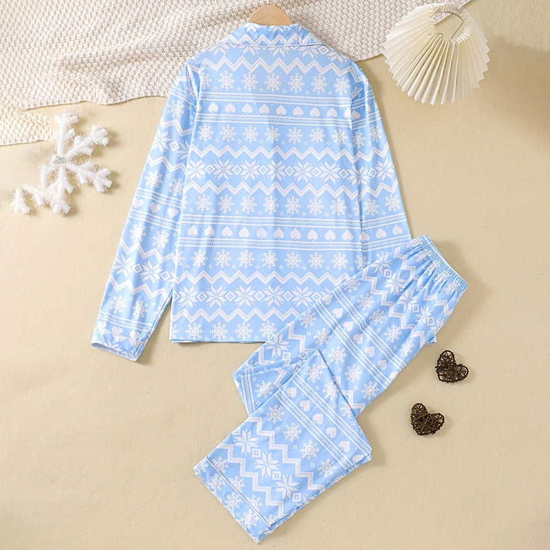 Women Fashion Snowflake Print Pajamas Two-Piece Set