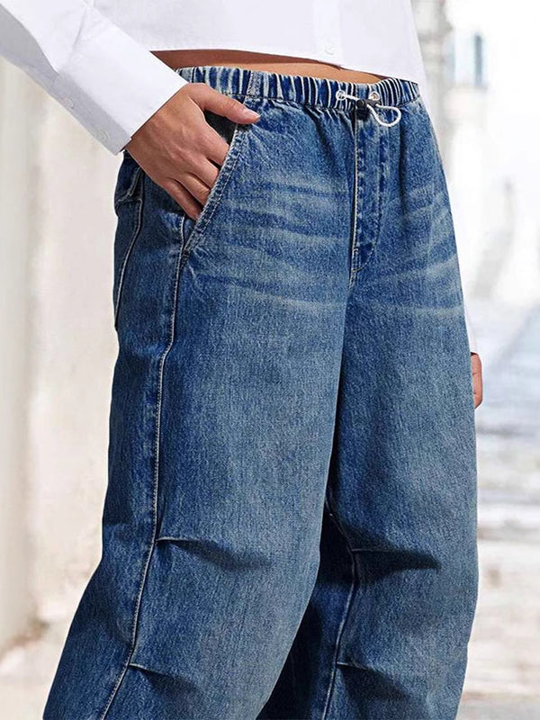 High Waisted Loose Drawstring Elasticity Gradient Jean Pants Bottoms