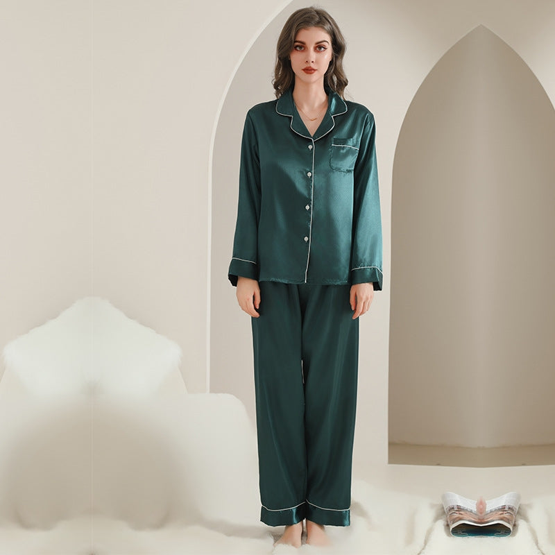 Women Fashion Casual Lapel Long Sleeve Blouse Loose Pants Pajamas Two-Piece Set