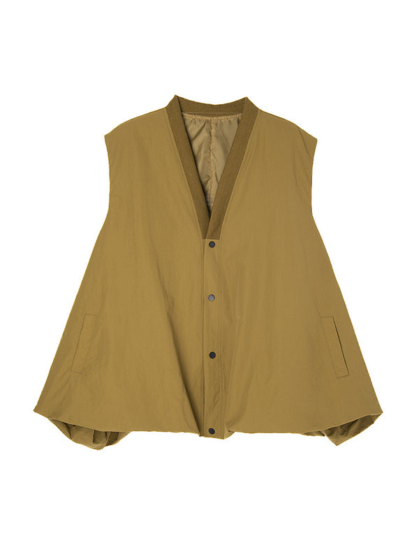 A-Line Hipster Buttoned Solid Color V-Neck Vest Top
