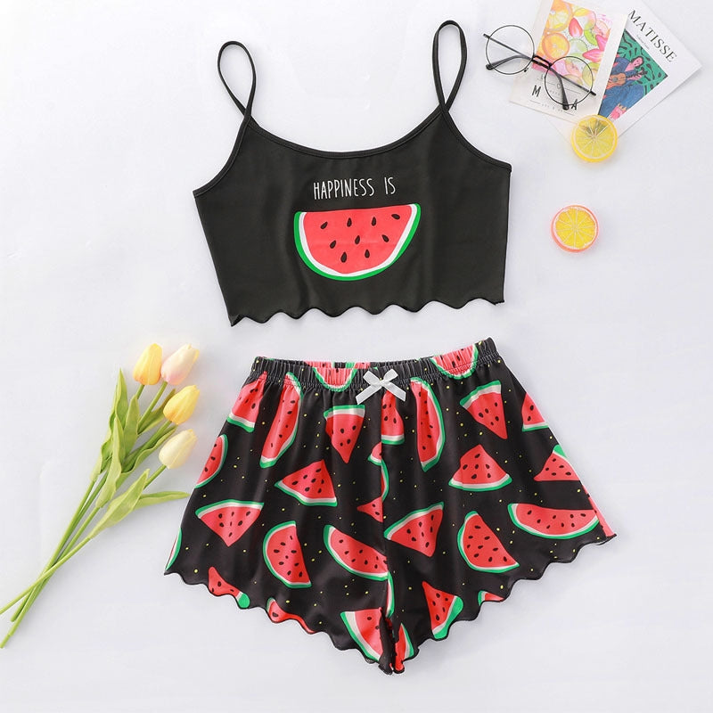 Women Fashion Watermelon Printed Pajamas Two-Piece Set