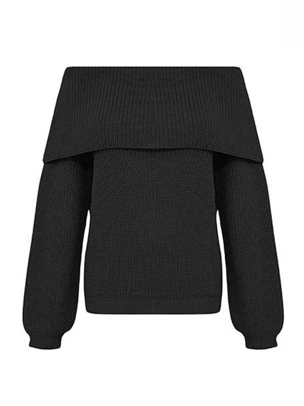 Long Sleeves Loose Solid Color Split-Joint Round-Neck Sweater Tops
