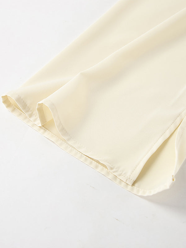 Flared Sleeves Long Sleeves Pleated Solid Color Zipper Stand Collar Blouses&Shirts Tops