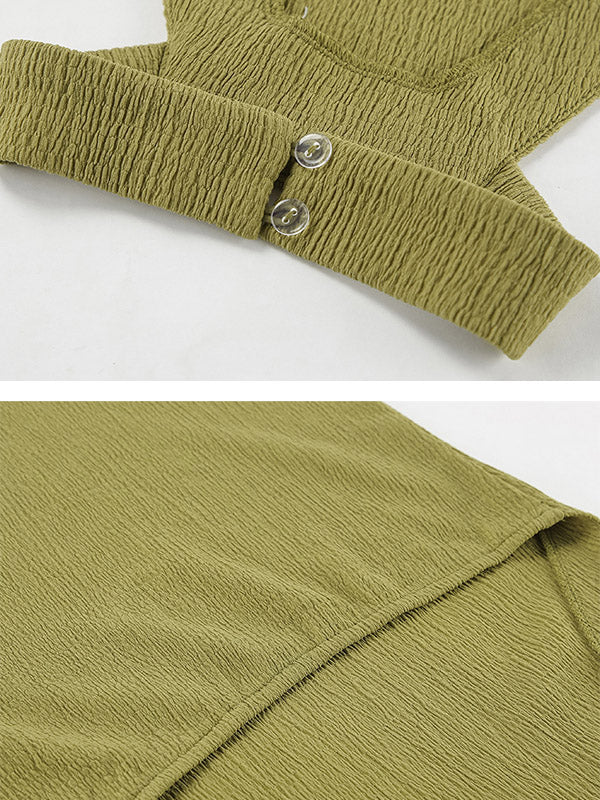 Solid Color Pleated Sleeveless Asymmetric High Neck Vest + Wide Leg Pants Two Pieces Set