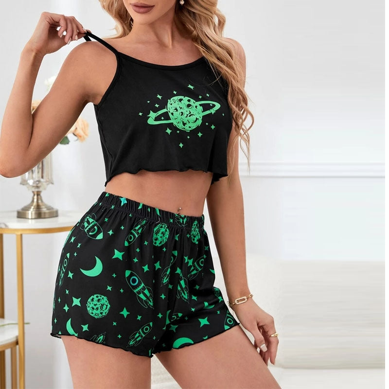 Women Fashion Printed Pajamas Two-Piece Set