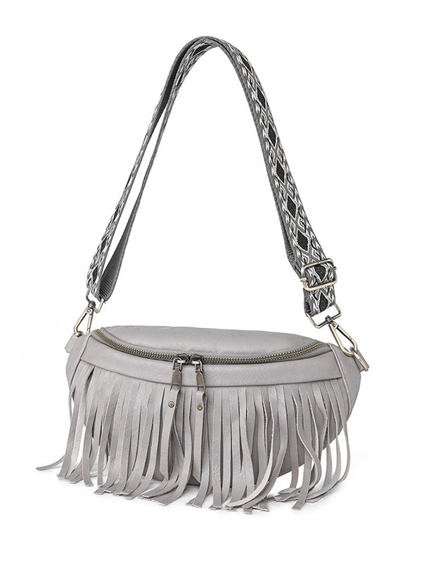 Geometric Tasseled Zipper Crossbody Bags