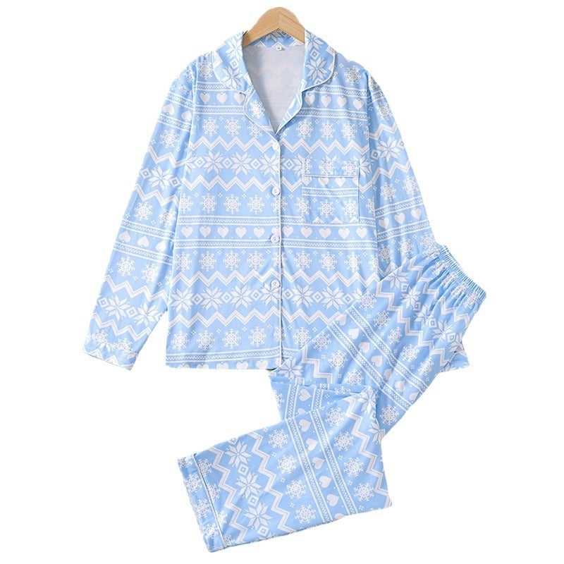 Women Fashion Snowflake Print Pajamas Two-Piece Set