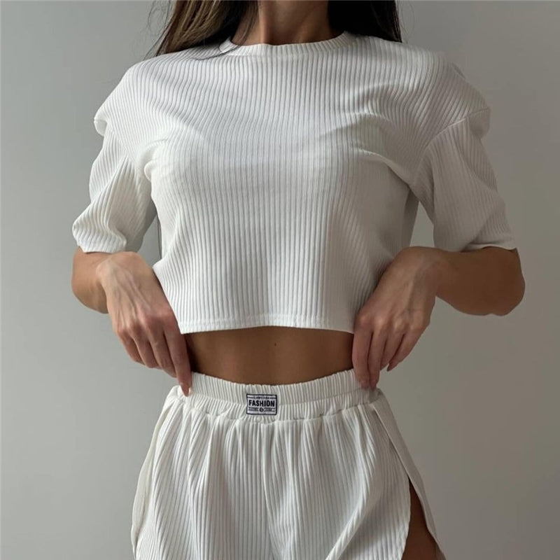 Casual Women Two-Piece Solid Color Pajamas