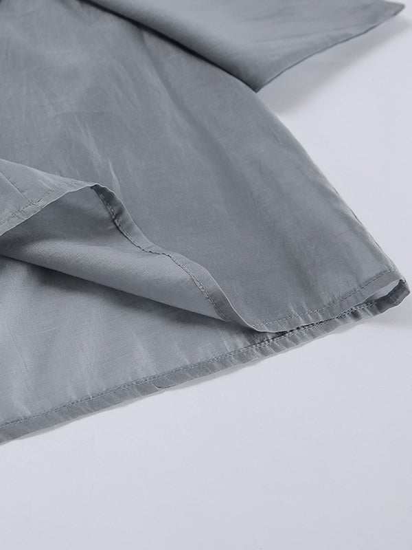 Long Sleeves Backless Ruffled Solid Color V-Neck Blouses&Shirts Tops