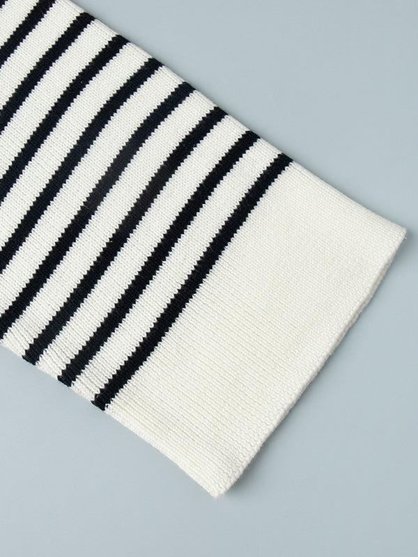 Long Sleeves Loose Split-Joint Striped Lapel Sweater Tops
