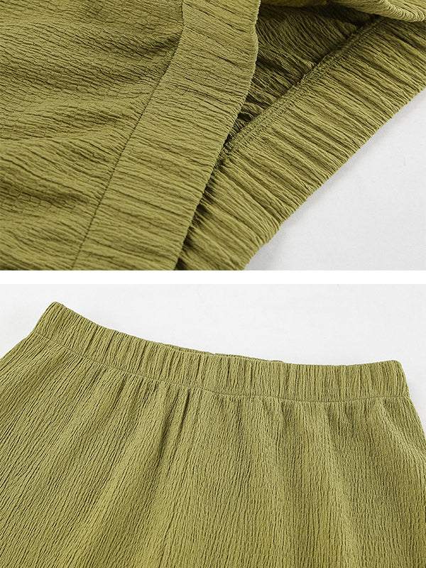 Solid Color Pleated Sleeveless Asymmetric High Neck Vest + Wide Leg Pants Two Pieces Set