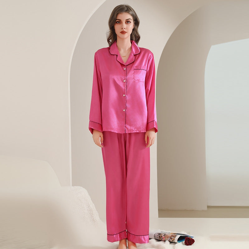 Women Fashion Casual Lapel Long Sleeve Blouse Loose Pants Pajamas Two-Piece Set