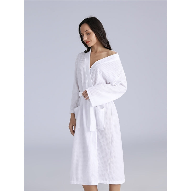 Fashion Casual Solid Color Waffle Thin Long-Sleeve Lace-Up Pajamas