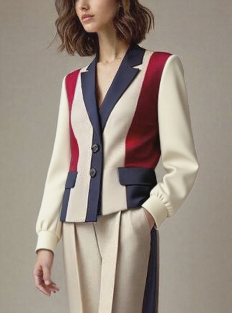 Long Sleeves Buttoned Contrast Color Pleated Pockets Notched Collar Jackets Outerwear