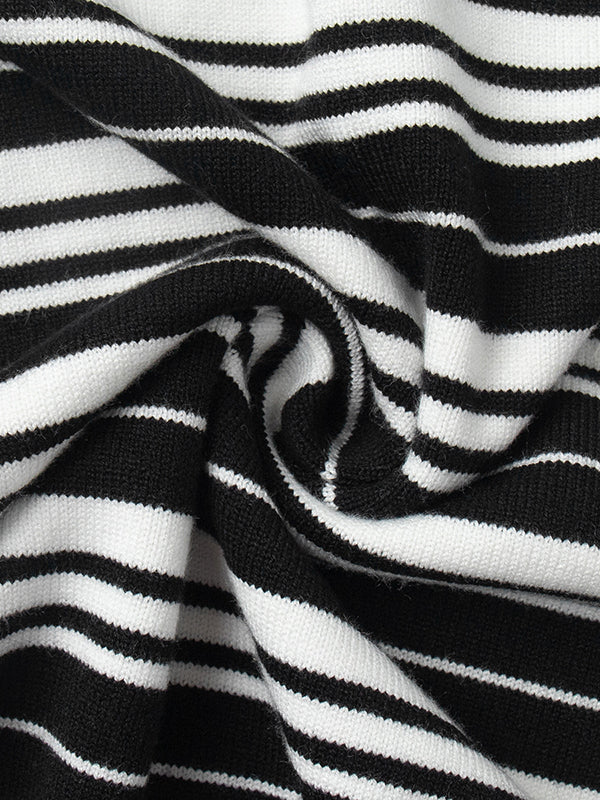 Long Sleeves Split-Joint Striped Lapel Sweater Tops