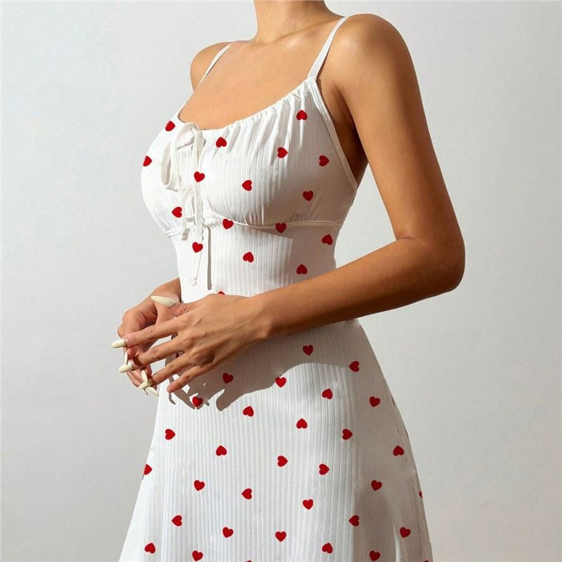 Women Fashion Sexy Love Printed Spaghetti Strap Pajamas